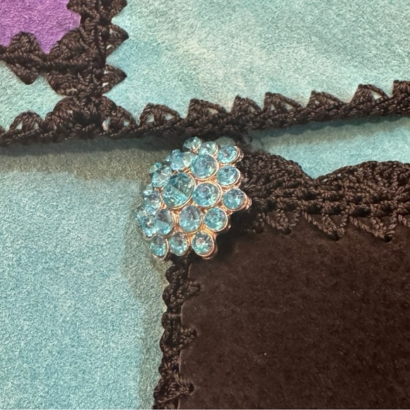 Vintage Suede Patchwork Boho Jacket M/L Jewel Sleeve Crochet Trim Fuchsia Teal - Picture 6 of 7